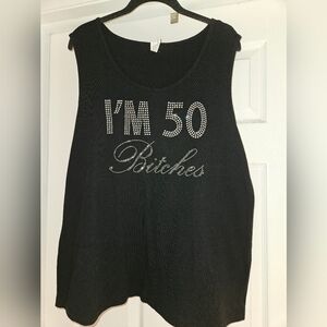 Womens 2X Black Stretchy 100% Cotton Sleeveless Graphic Bling Tank Top EUC